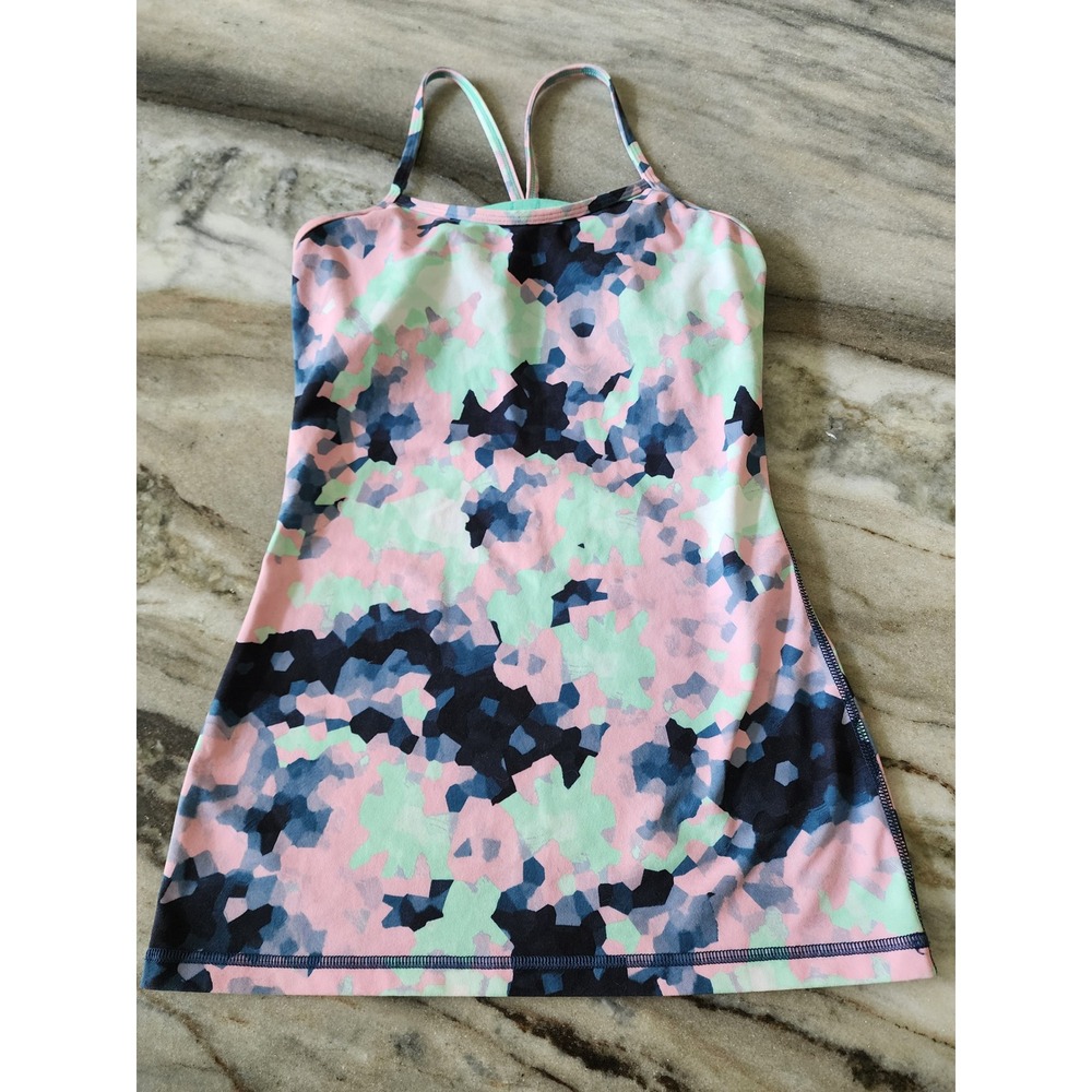 Lululemon Power Y Tank Top Size 4 Clouded Dreams Multi Camo Shelf Bra Yoga